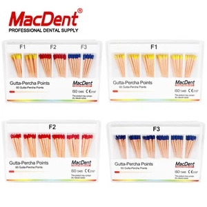 60 Pcs MacDent Dental Root Canal Gutta Percha Points F1/F2/F3 Obturating Tips - Picture 1 of 15