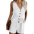 Womens V-Neck Mini Jumpsuit Shorts Playsuit Ladies Summer Casual Holiday Rompers