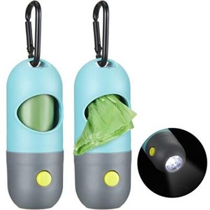 2 Pieces Dog Poop Waste Bag Holder Dispenser with LED Flashlight and 2 Rolls Dog