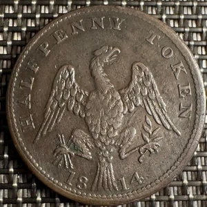 MAGNIFIQUE HALF PENNY 1814 SPREAD EAGLE TOKEN. (1327) CANADA - Picture 1 of 2