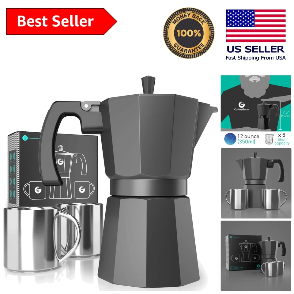 Olla Moka clásica de 6 tazas - Cafetera espresso portátil con tazas de acero inoxidable Foto 1 de 4