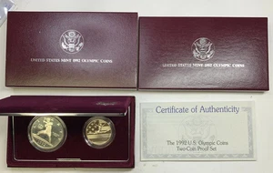 1992 Proof Olympic 2 Coin set - Silver Dollar & Clad Half W/Box & COA, Autograph - Picture 1 of 1