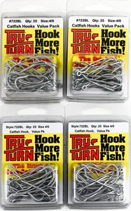 (LOT OF 4) TRU TURN CATFISH HOOKS VALUE 25 PACK #722BL 4/0 CP7102 - Picture 1 of 2