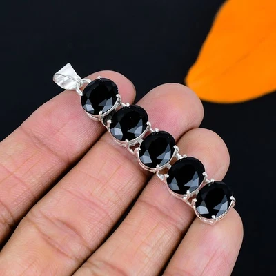 Pendente In Argento Sterling 925 Fatto A Mano In Spinello Nero 2.37" - Immagine 1 di 4