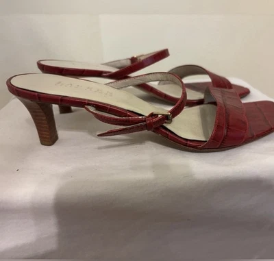 "Sandalias Lauren Ralph Lauren Maribel de cuero rojo 2"" tacón deslizables 8 B" Foto 1 de 4