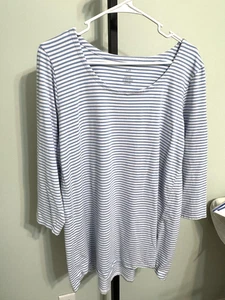 J Jill Tunika Oberteil L Luxe Supima A Linie blau weiß gestreift 3/4 Arm - Bild 1 von 8