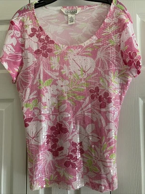 Uniform John Paul Richard L NWT Short Sleeve Embellished Top Y2K Sheer Floral Foto 1 de 4