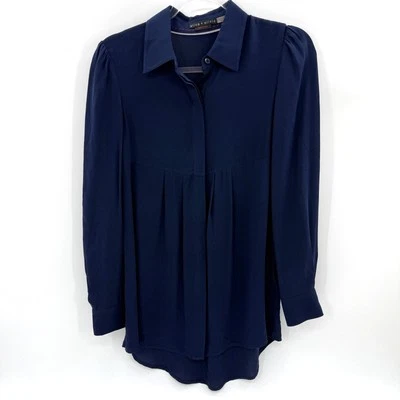 ALICE + OLIVIA Silk Blend Button Front Tunic Shirt Size S High Pleated Waist Top - Image 1 of 4