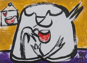 Original ACEO Cat Painting Collectible Modern Kitten Art Card Samantha McLean - Picture 1 of 1