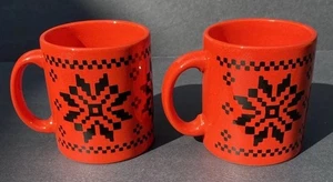 2 Vtg Red Waechtersbach Mug North Woods Design Snowflake Christmas W Germany - Picture 1 of 18