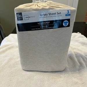 Mainstays T-Shirt 3-teiliges Jersey Bettlaken-Set Haferflocken meliert Neu mit Etikett Twin/Twin XL - Bild 1 von 10