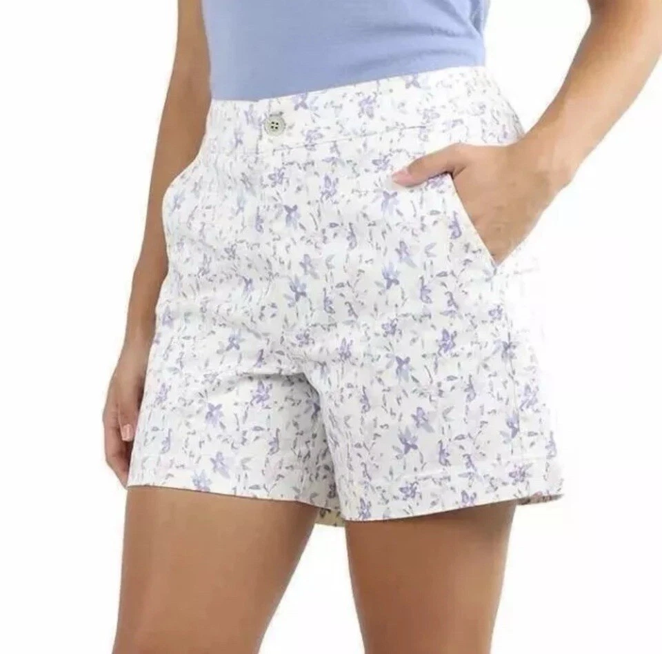 Jachs New York Girlfriend Chino Shorts Stretch Satin Floral Womens Size XL White