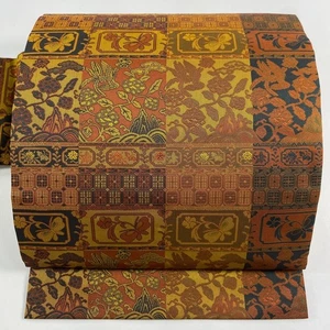 Nagoya Obi Brown Silk Flower & Butterfly Design - Picture 1 of 5