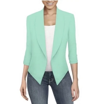 HYBRID & COMPANY Womens Size Small Mint Open Front Scrunch Sleeve Blazer Shirt - Image 1 of 4