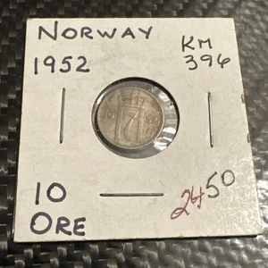 1952 Norwegen 10 Öre Stempelglanz Münze - seltene Welt - hochwertig - Kombiversand - Bin 3 - Bild 1 von 6