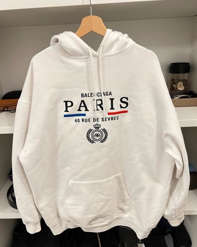 Felpa con cappuccio Balenciaga Paris oversize bianca