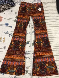 Free People Women’s Bell Bottom Corduroy Pants With An Aztec Style Pattern NWT - Picture 1 of 9