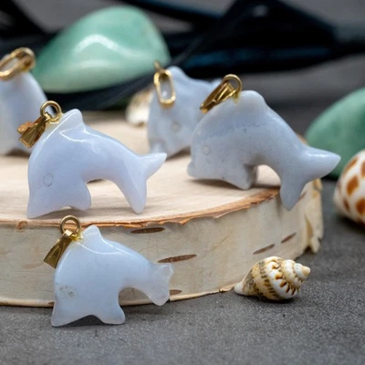 Colgante Azul Encaje Ágata Oro Delfín Boho Cristal Joyería Regalo Animal Amante Regalo Foto 1 de 4