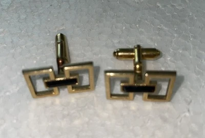 Gemelos vintage Anson rellenos de oro 12K color negro con marca de piedra Anson Foto 1 de 4