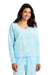 LPC140V Port & Company Ladies Beach Wash Cloud Tie-Dye V-Neck Sweatshirt - Picture 1 of 6