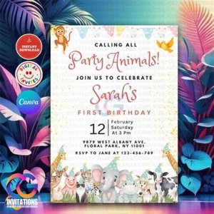 EDITABLE Calling All Party Farm Animals Birthday Invitation, Instant Download - Picture 1 of 8