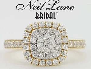 Neil Lane Round Diamond Double Halo Engagement Ring 0.85 ct 14K Yellow Gold - Picture 1 of 8
