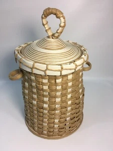 African ? Lidded Basket Paper ? Natural Lid Trinket Storage Container Handmade - Picture 1 of 11
