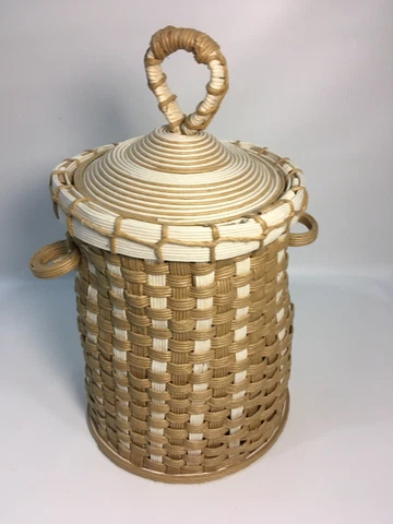 African ? Lidded Basket Paper ? Natural Lid Trinket Storage Container Handmade Cover