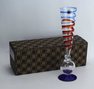 Carlo Moretti Champagne Flute Red Blue Signed - Picture 1 of 13