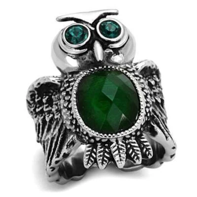 Anillo de búho de plata para mujer Anillo verde esmeralda Para mujer Anillo de acero inoxidable con Foto 1 de 4