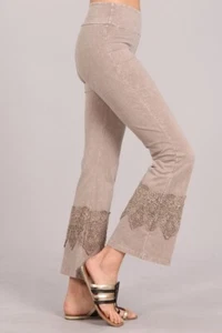 Chatoyant Plus Size Wide Lace Crop Pants Stone 1XL - Picture 1 of 4