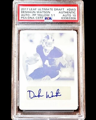 TRUE 1/1 - Deshaun Watson RC 2017 Leaf Yellow Plate Rookie Auto PSA A / AUTO 10 - Image 1 of 3