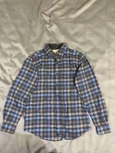 Original Weatherproof Vintage Mens M Long Sleeve Gray Blue Plaid Flannel Shirt - Picture 1 of 7