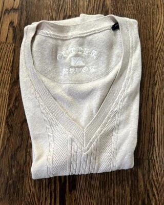 Cutter & Buck Tan V-neck Cotton Vest. Size Large. Braid Knit Detail. - Image 1 of 4