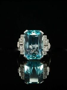 4.10 CT Aquamarine Emerald Diamond Vintage Wedding Ring 14K White Gold FN 925 SS