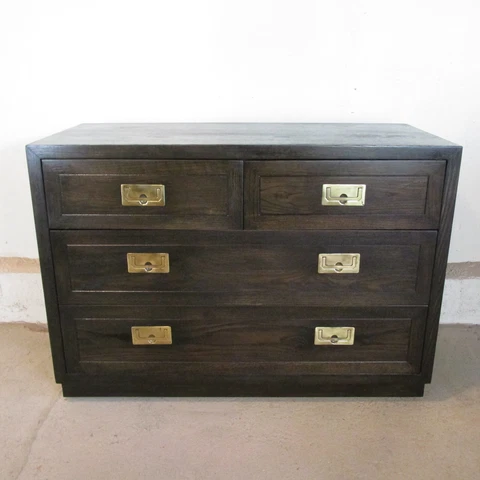 Vintage 1970s Campaign Style Chest Of Drawers In Ebony By Henredon Cover