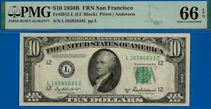 1950B $10 Federal Reserve Note PMG 66EPQ San Francisco LC Block - Picture 1 of 2