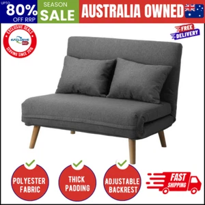 Sofa Bed Lounge Chair Linen Fabric Recliner Wood Leg Double Seat Grey - Picture 1 of 9