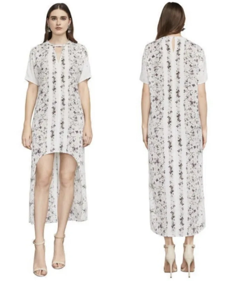 BCBG Max Azria Womens Landyn White Floral Print Cut-out Casual Dress S BHFO 4910