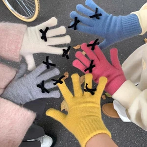 Guanti in maglia touch screen decorati fiocco guanti caldi invernali guanti soffici solidi - Foto 1 di 30