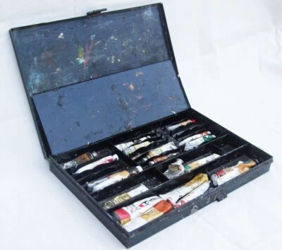 Antique Windsor & Newton Artists Paint Box Japanned Tin + 24 Oil Paints - Image 1 of 4