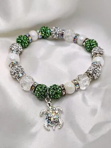 Grün Strass Porzellan Perlen Meeresschildkröte Perlen Armband - Bild 1 von 3