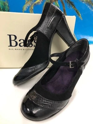 Tacones cómodos Oxford Mary Jane de charol/gamuza negros Bass para mujer talla 3" 8M  Foto 1 de 4