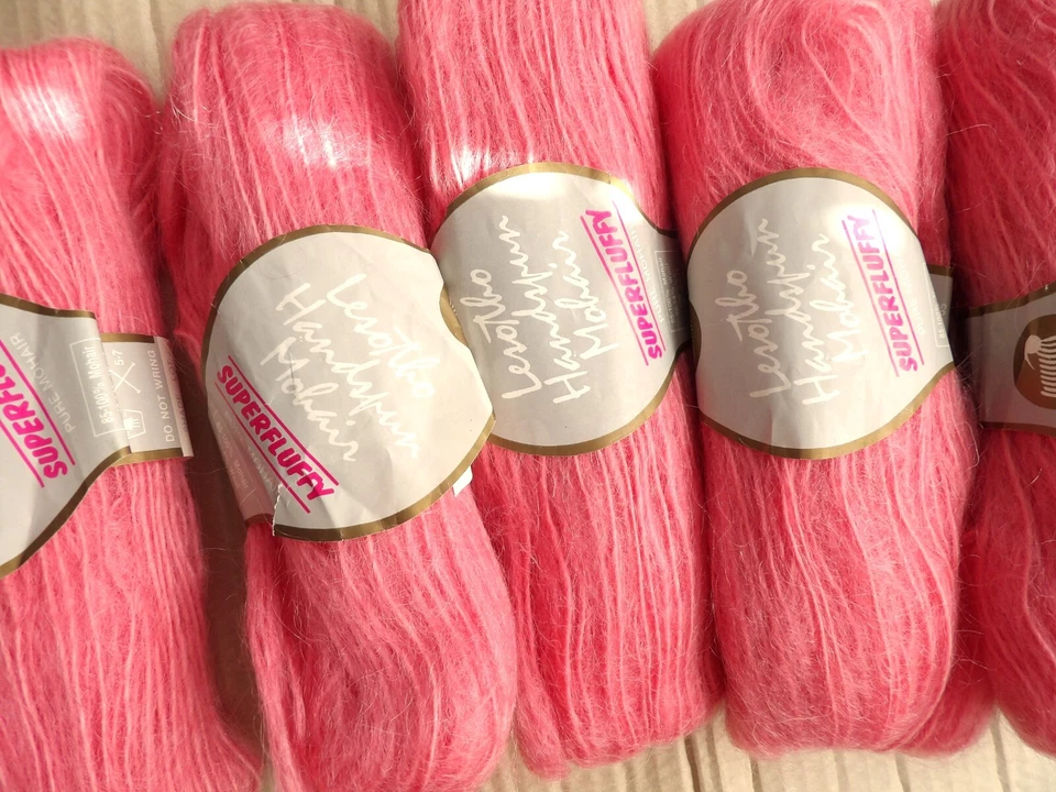 Lote de 7 HANKS LESOTHO HANDSPUN 85-100% MOHAIR Rosa 50g/140 m CADA - Imagem 1 de 4
