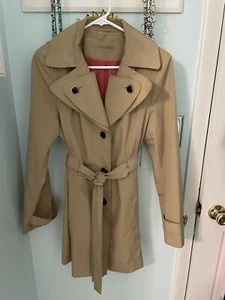 CALVIN KLEIN LADIES BEIGE REMOVABLE HOODED TRENCH COAT W/BELT SMALL EX COND - Picture 1 of 9