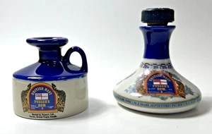 2 British Navy Pussers Rum Bottles Jug 50 ML Each Barware Crock W/ Cork Stoppers - Picture 1 of 14