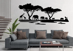 Afrikanische Safari Landschaft Heim Tiere Wandbild Aufkleber Vinyl Aufkleber - Bild 1 von 7