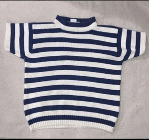 Vintage JG Hook Blue & White Wide Stripe Grobstrick Maritim Pullover Damen M - Bild 1 von 6