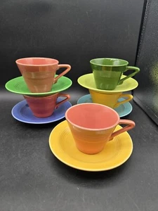 Set Of 5 Homer Laughlin Harlequin Tea Cup & Saucers Created Mismatch - Picture 1 of 19