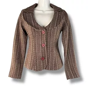 Y2K/Vintage Brown Office Siren Button Up Blazer Scoop Neck Preppy Size PS - Picture 1 of 5
